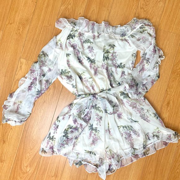 Floral Patterned Off Shoulder Jumpsuit Chiffon - Picture 5 of 5